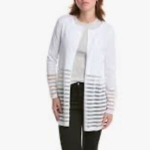 Edinburgh Knitwear White Sheer Stripe Duster Jacket Pima Cotton NEW